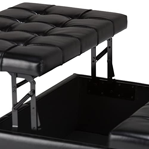 Harrison Coffee Table Storage Ottoman - 36 inch Wide Upholstered Vegan Leather Square Lift-Top Ottoman in Midnight Black, Transitional Ottoman for Living Room with Hidden Storage