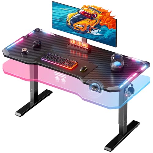 47" Electric Gaming Standing Desk with LED Lights, Black, 180lb, 27.8", view 2
