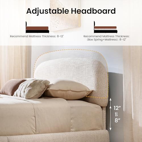 Queen Lift Up Storage Bed Frame with Adjustable Headboard, Beige, view 7