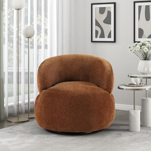 Modern Barrel Swivel Accent Chair - Upholstered Soft Chenille Fabric with Metal Base, 360 Degree Round Swivel Accent Chair for Living Room, Bedroom, Office, No Assembly Required, Rusty Orange