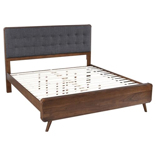 Coaster Home Furnishings Robyn Contemporary 5-Piece Bedroom Set Fabric Upholstered Eastern King Size Panel Bed Frame 53-inch Headboard Dark Walnut 205131KE-S5