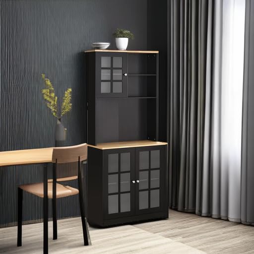 Kitchen Pantry Storage Cabinet 72" with Hutch, Black, view 7