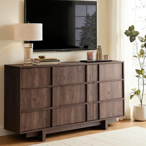 55" Wide 9 Drawer Dresser for Bedroom, Skeleton Line Design, view 7