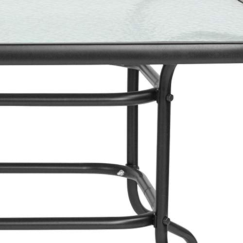 Tory 31.5" x 55" Rectangular Tempered Glass Metal Patio Table with Umbrella Hole, Modern Rippled Glass Outdoor Dining Table, Black