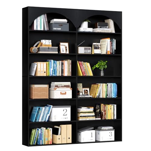 70.8’’ Tall Bookshelf and Bookcase, 7-Tier Double Wide Bookcase Modern Large Open Display Shelves with Curved Baffle for Home Office Living Room (Black)