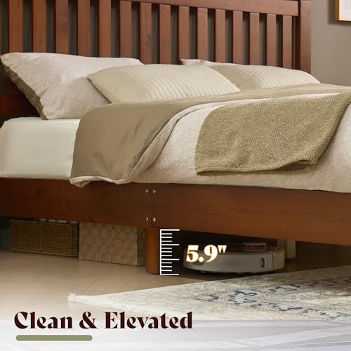 Solid Wood Full Size Bed Frame, Walnut, view 7