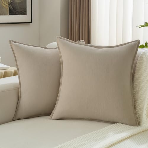 Pack of 2 Solid Chenille Throw Pillow Covers 24x24 Inch Soft Edge Decorative, view 2