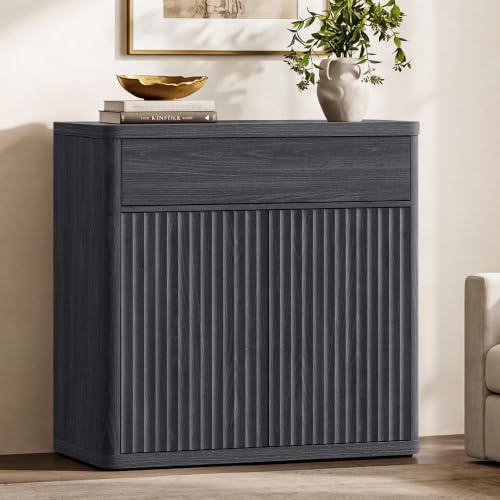 Buffet Cabinet with Storage - Accent Fluted Storage Cabinet with 2 Doors & 1 Drawer 34.6" Wide Modern Sideboard Credenza Large Buffet Table for Living Room Kitchen Dining Room Entryway Office