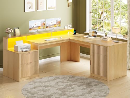 66" Modern L Shaped Desk with Drawers, view 2