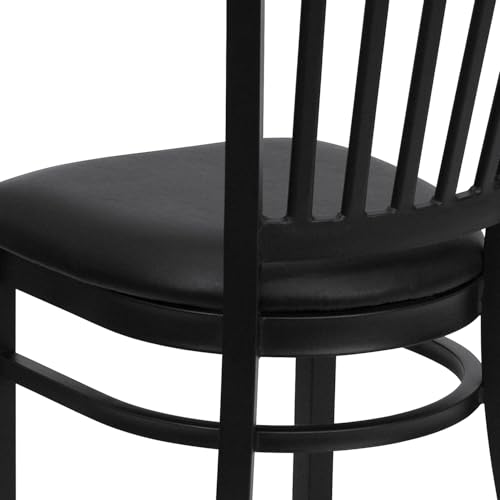 Hercules Series Vertical Back Metal Restaurant Chairs, Upholstered Armless Dining Chairs for Restaurants/Kitchens, Set of 2, Black