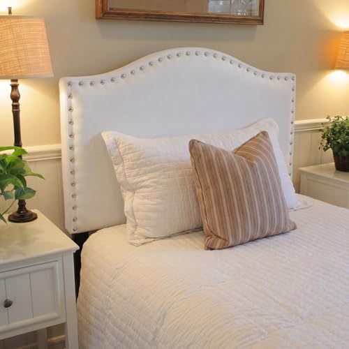 Colingmill 40" x 24" Fabric Upholstered Twin Headboard White with Nailtrim Bevel Tacked Headboard Bevel College Head Board Adjustable Height from 43" to 55" for Woman Man Bedroom Decor