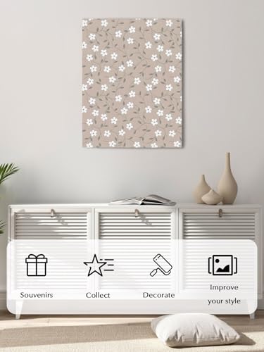 NuYeBiofx Summer Flower Leaf on Light Khaki Canvas Wall Art Prints,40"x28" Framed Picture Artwork Watercolor Rustic Plant Printed Canvas Oil Painting for Living Room Bedroom Office,Ready to Hang