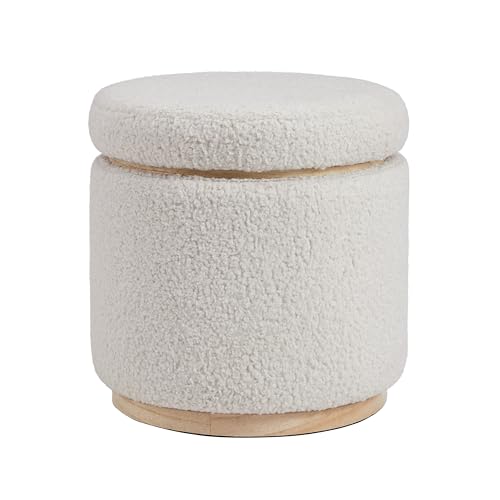 Home Décor Cream Sherpa Round Storage Wooden Base by Lexington Ottoman (AMZN2305)