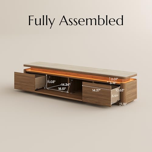 79" Fully Assembled TV Stand with Adjustable LED Lights, Walnut, view 8