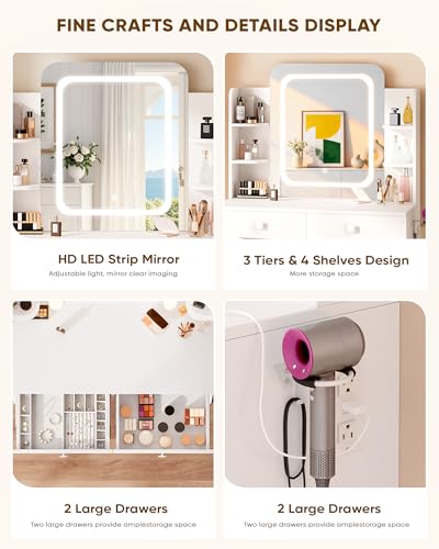 29.5" White Small Makeup Vanity Desk with Power Outlet & Mirror, view 7