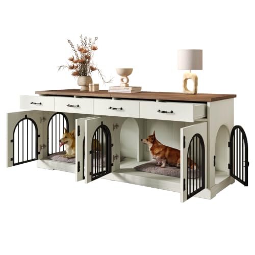 70'' Double Dog Crate Furniture, Indoor Dog Kennel TV Stand,White, view 8