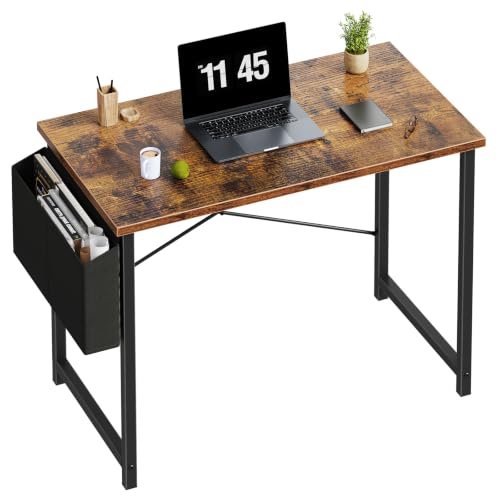 40" Small Computer Desk Home Office Desk, Gaming Desks, Brown, view 2