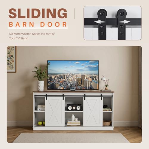 Farmhouse TV Stand 65 Inch for Living Room Bedroom White, view 7