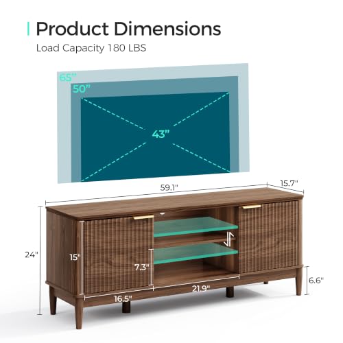 Mid Century Modern Fluted TV Stand for 65" TV, Walnut, view 9
