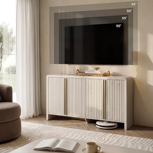59" Fluted Sideboard Buffet Cabinet with Storage, White Alder, view 7
