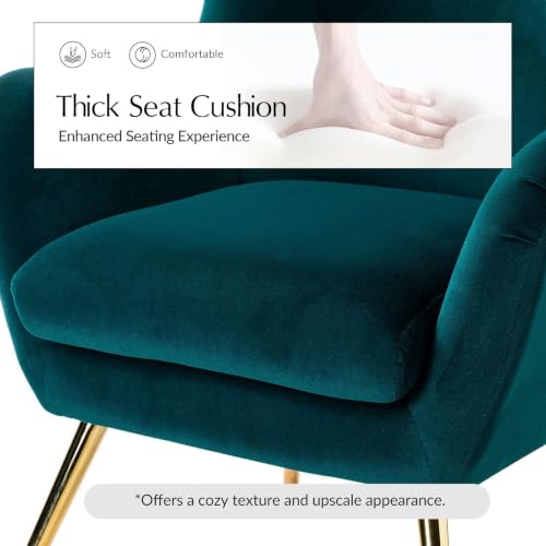 Teal Velvet Tufted Wingback Armchair with Gold and Wood Legs, view 7