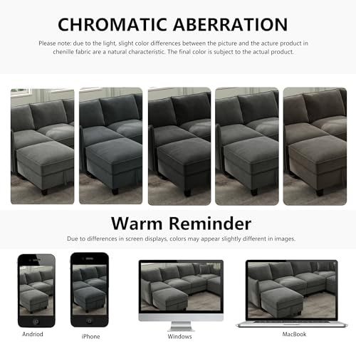 112" Modular U-Shaped Sectional Sofa, Modern 6-Seat Cloud Couch with 2 Storage Ottomans, Comfy Chenille Convertible Furniture Set for Living Room, Apartment, Easy Assembly, Dark Grey