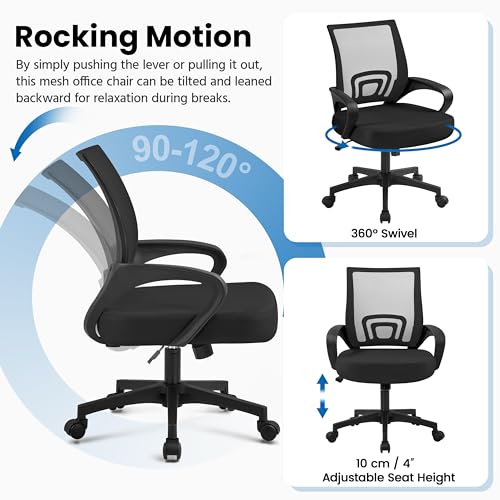 Mid Back Mesh Computer Office Desk Chair Adjustable Swivel, Black, view 7