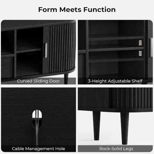 Mid-Century Modern Fluted TV Stand for 65/70/75/80 TVs, Black, view 7