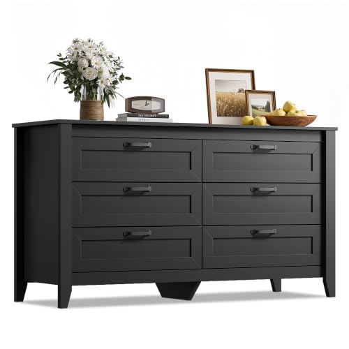 Black Dresser 6 Drawers for Bedroom, Wood Dresser TV Stand for 55" TV, view 2
