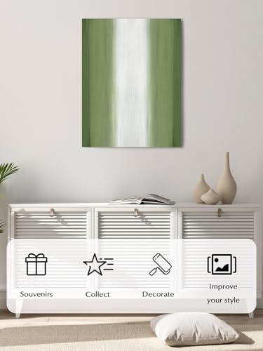 NuYeBiofx Abstract Sage Green White Stripe Canvas Wall Art Prints,48"x32" Framed Picture Artwork Modern Minimalist Art Printed Canvas Oil Painting for Living Room Bedroom Office,Ready to Hang