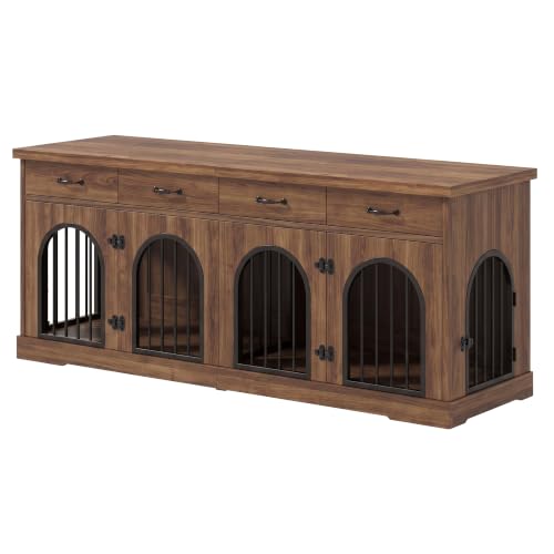 Heavy Duty Wooden Dog Crate Furniture with Divider and 4 Drawers, view 8