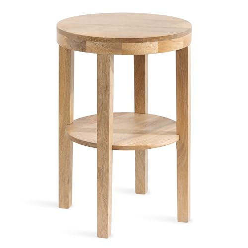 Talcott Modern Round Wood Side Table, 16 x 16 x 24, Natural Wood, Transitional Decorative Two-Tier End Table for Use as a Bedroom Nightstand or Living Room Accent