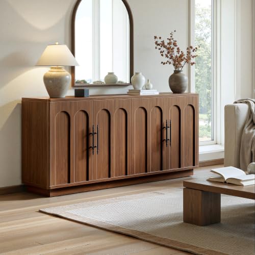 67" Arched Walnut Sideboard Buffet Cabinet with Storage, view 7
