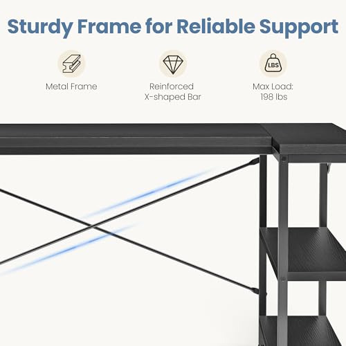 39" L Shaped Computer Desk, Corner Desks with Storage Shelves, Black, view 7