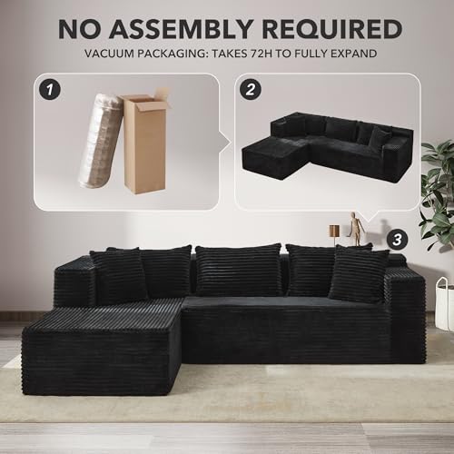 Modular Sectional Sofa Cloud Sectional Couch, 106" Comfy L Shaped Black Couches for Living Room,Oversized Sofa Sleeper with Deep Seat, No Assembly Required