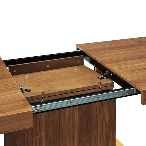 Vector Expandable Dining Table Gold Accent Legs Solid Wood Walnut Finish Modern Kitchen Room Entertaining Home Furniture Quality Stylish Elegant Durable Refined