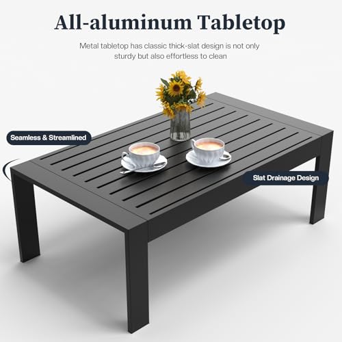 5 Piece Modern Aluminum Patio Furniture Set, Outdoor Patio Sectional Conversation Metal Seating Sets with Olefin Cushion and Coffee Table