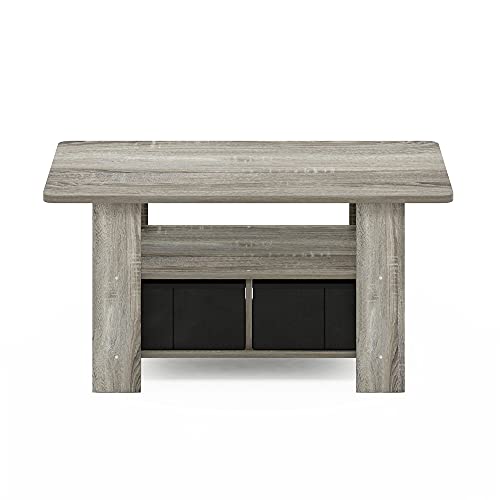 Andrey Coffee Table with Bin Drawer, French Oak Grey/Black | 2x Bin Drawers, Soft-Corner, Rectangular Side Table for Living Room, Bedroom, Home Office