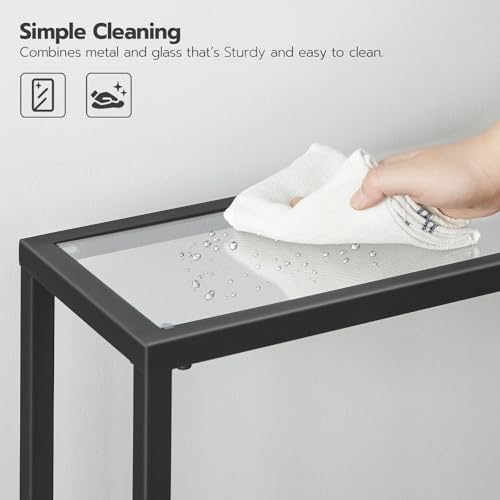 39.4" Narrow Console Table, Tempered Glass Sofa Table, Behind Couch Table Modern Entryway Table, Metal Frame, for Living Room, Hallway BK04XG01