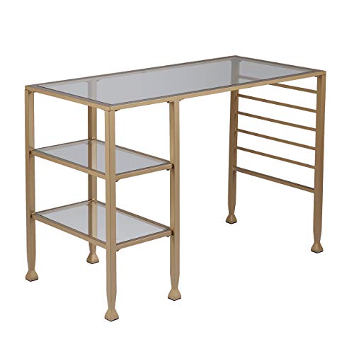 Jaymes Gold Metal/Glass Writing Desk, Soft Gold