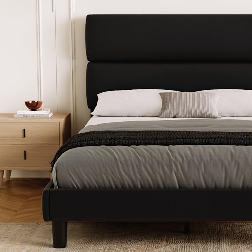 King Size Platform Bed Frame with Velvet Headboard, view 7