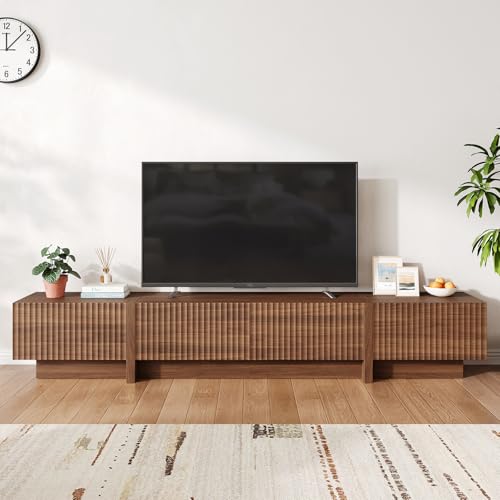 98" TV Stands for Living Room, Fluted Entertainment Center, Walnut, view 2