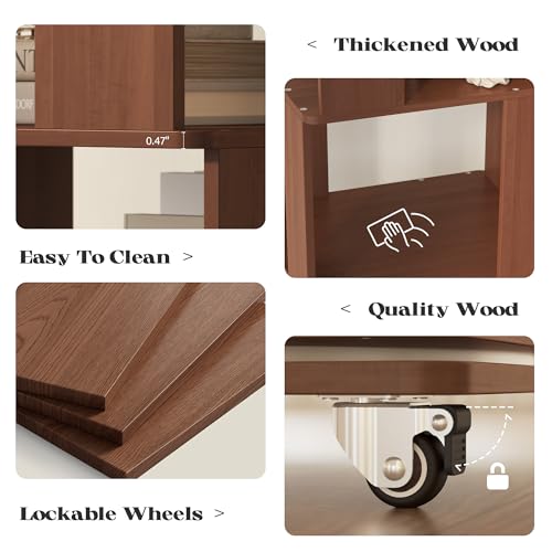79.2-Inch 6 Tier Solid Wood Rotating Bookshelf Tower on Wheels, view 8