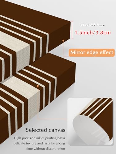 NuYeBiofx Vintage Brown Striped Linen Canvas Wall Art Prints,48"x32" Framed Picture Artwork Geometric Modern Art Printed Canvas Oil Painting for Living Room Bedroom Office,Ready to Hang