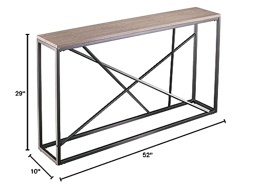 Arendal Faux Stone Skinny Console Table, Dining Room With Open Concept Living Space Modern Style Powder-Coated Iron, Gray