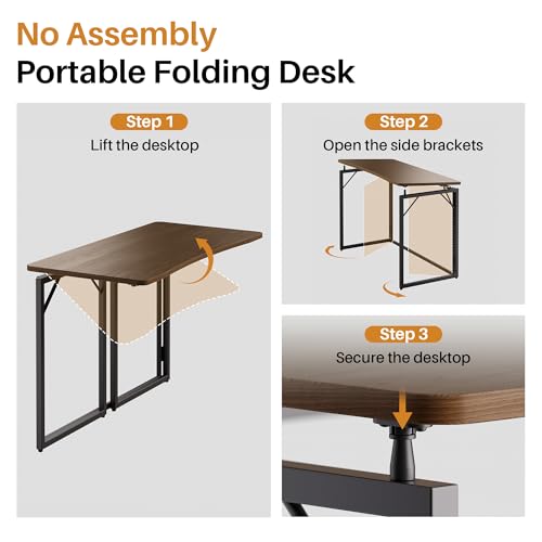 31.5" Brown Folding Desk, No Assembly, Wooden Top, Small Size, view 7