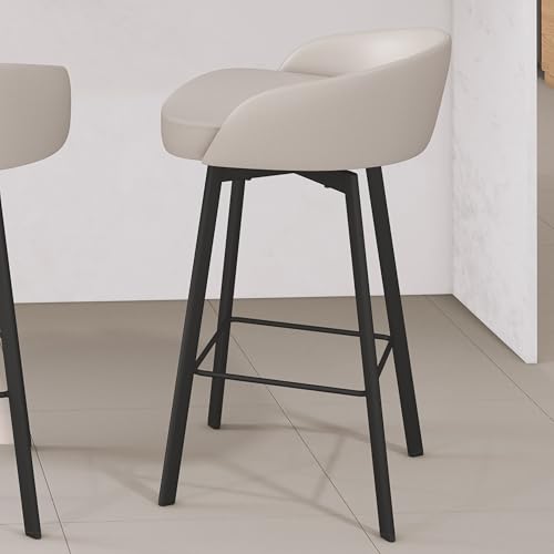 Cruz 26 in. Swivel Counter Stool - Cream Faux Leather/Black Metal