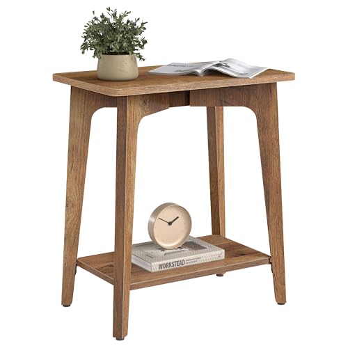VASAGLE MAEZO Collection - Side Table, 2-Tier Small Rectangular End Table, 11.8 x 18.9 x 21.8 Inches, Nightstand with Tapered Legs, Curved Transitions, for Small Spaces, Honey Brown ULET332K01