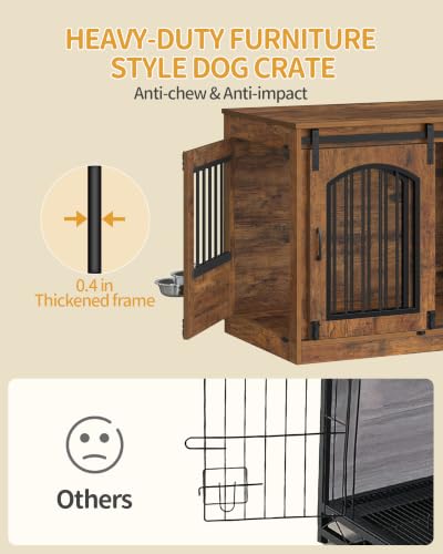 31.5 in Dog Crate Furniture Indoor Dog Kennel with 2 Feeding Bowls, view 8
