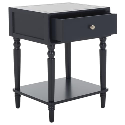 Navy blue solid wood 1-drawer nightstand, view 2